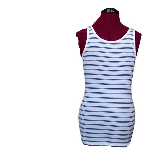 Merona Womens Tank Top Size Medium Blue White  Striped - Picture 2 of 6
